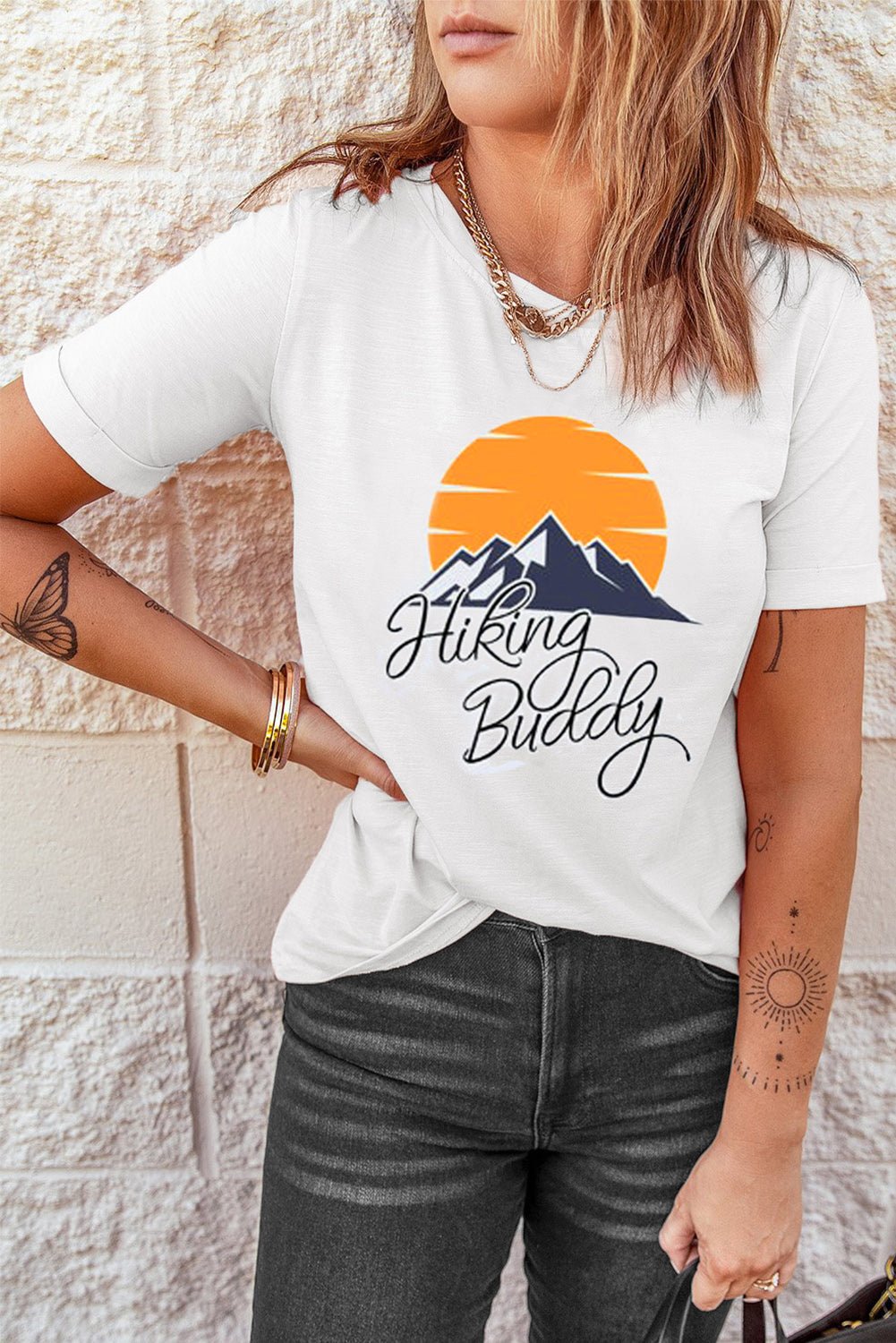 White Hiking Buddy Mountain Graphic Print Short Sleeve T Shirt - Outland Gear
