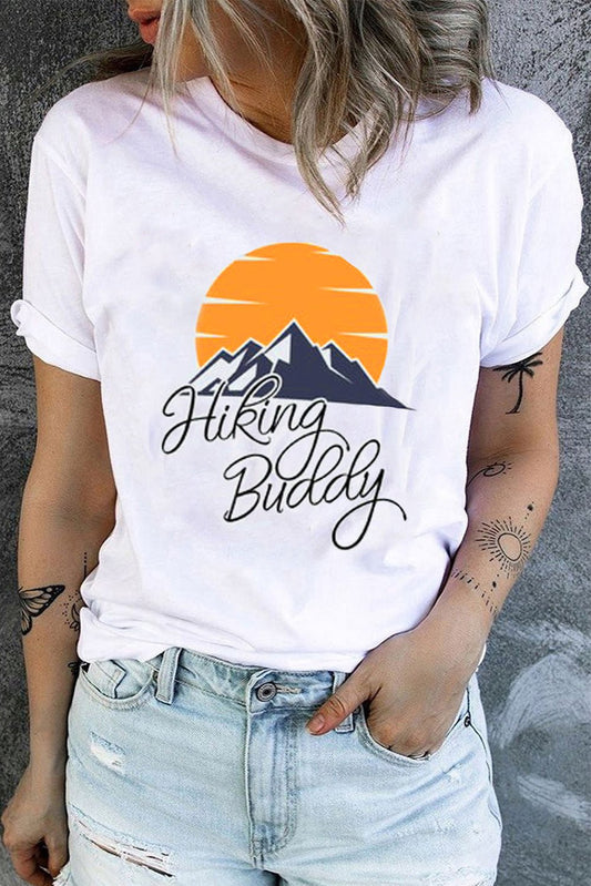 White Hiking Buddy Mountain Graphic Print Short Sleeve T Shirt - Outland Gear